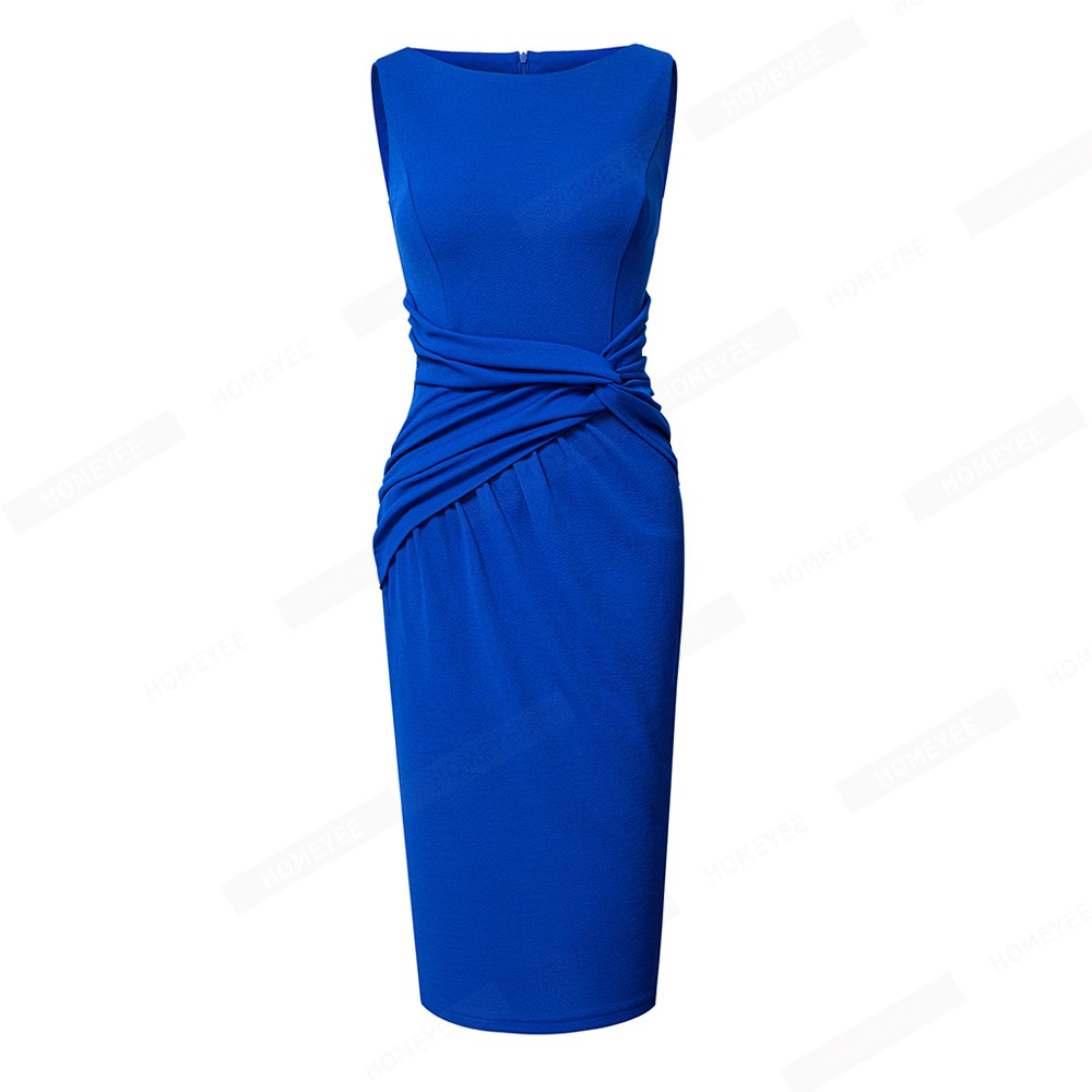 Women Summer Fashion Sleeveless O Neck Knot Designed Office Lady Sheath Pencil Dress EB716 alx