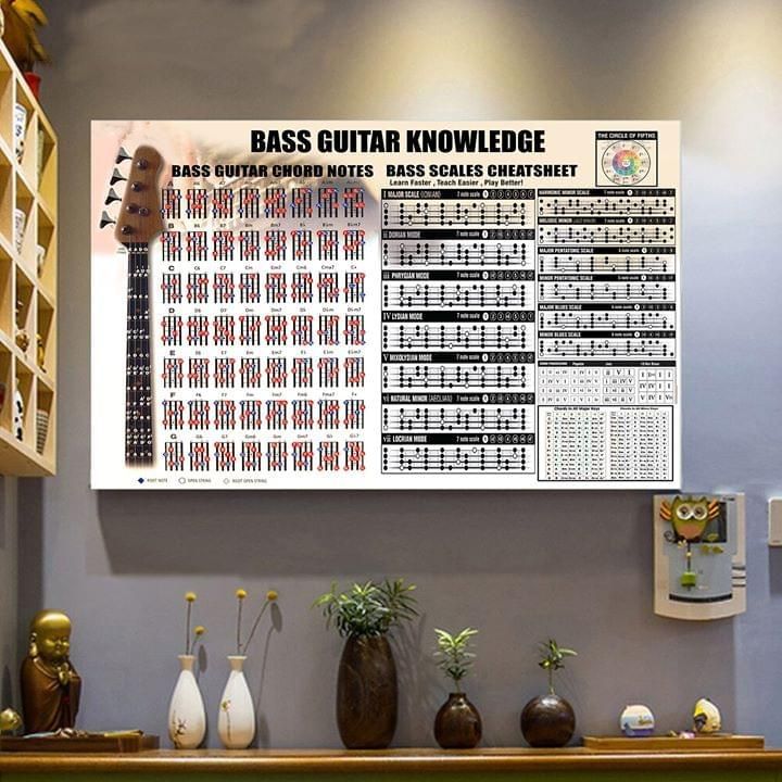 Bass guitar knowledge chart for bassist poster poster canvas poster canvas