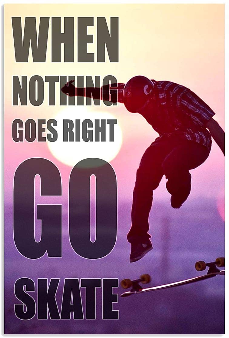 Vintage Skater And Sun – Go Skate When Nothing Goes Right Poster Art Print      Home Decor Gift For Men Women Family Friend On Birthday Xmas