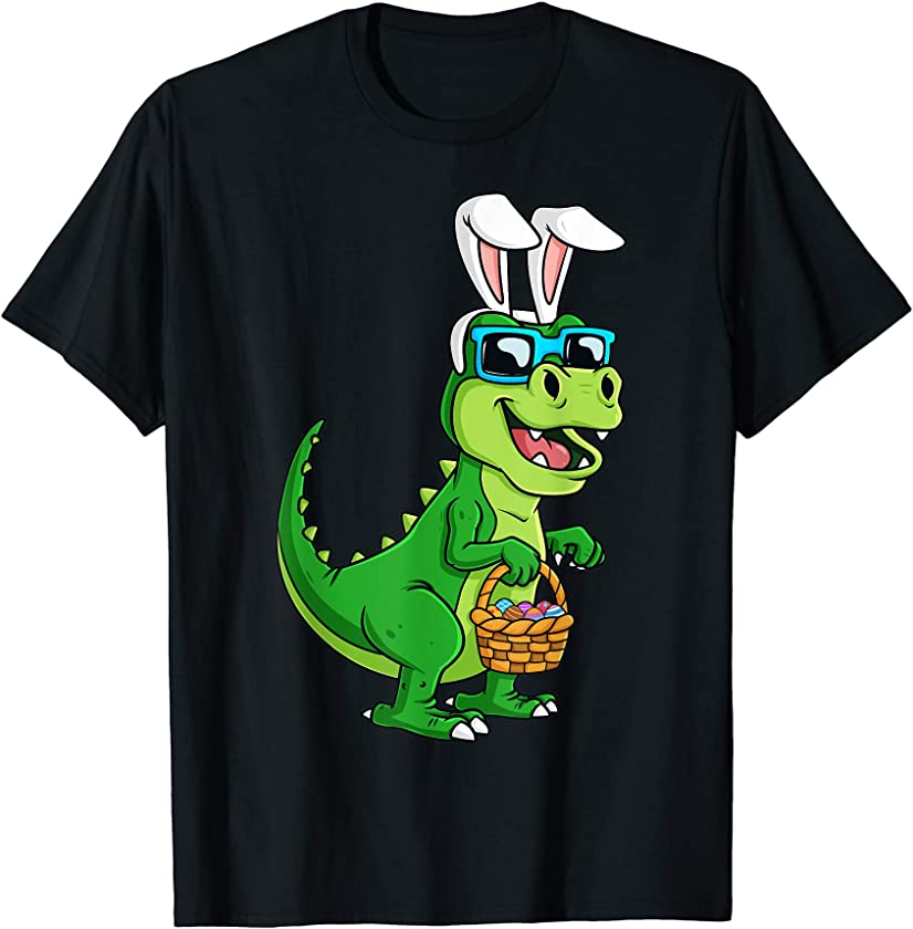 T Rex Easter Bunny With Eggs Basket Funny Dinosaur Boys Kids T-Shirt