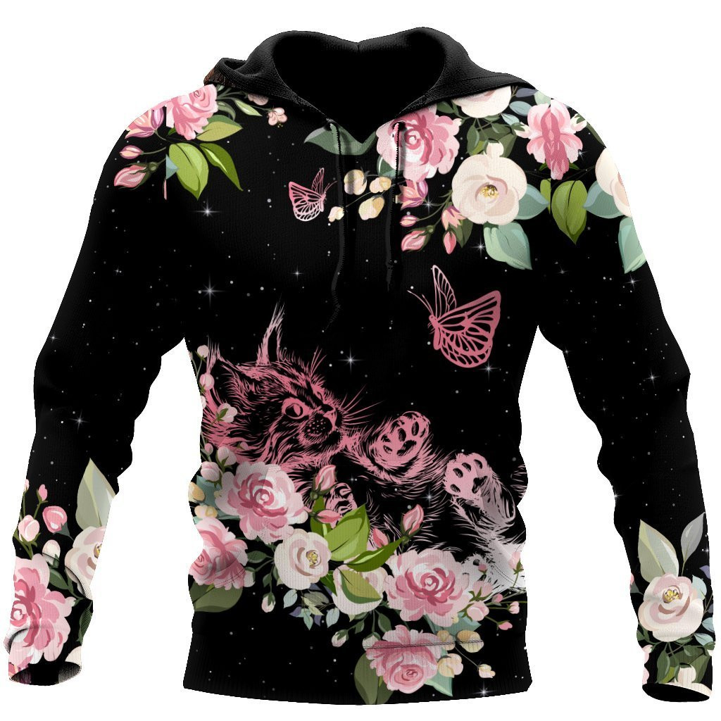 Cat & Butterfly Flower 3D All Over Printed Shirt & Short For Men And Women Pl