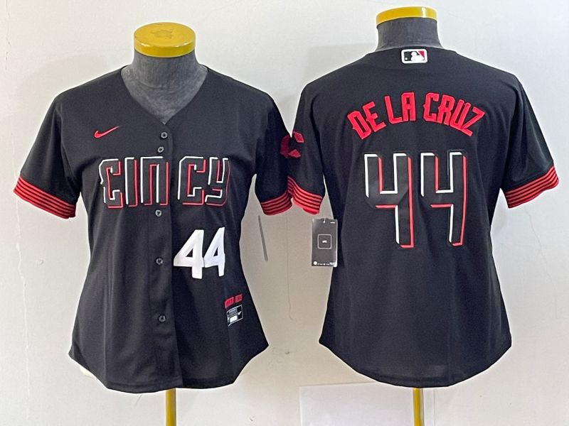 Women Cincinnati Reds #44 Elly De La Cruz Jersey – Black Red