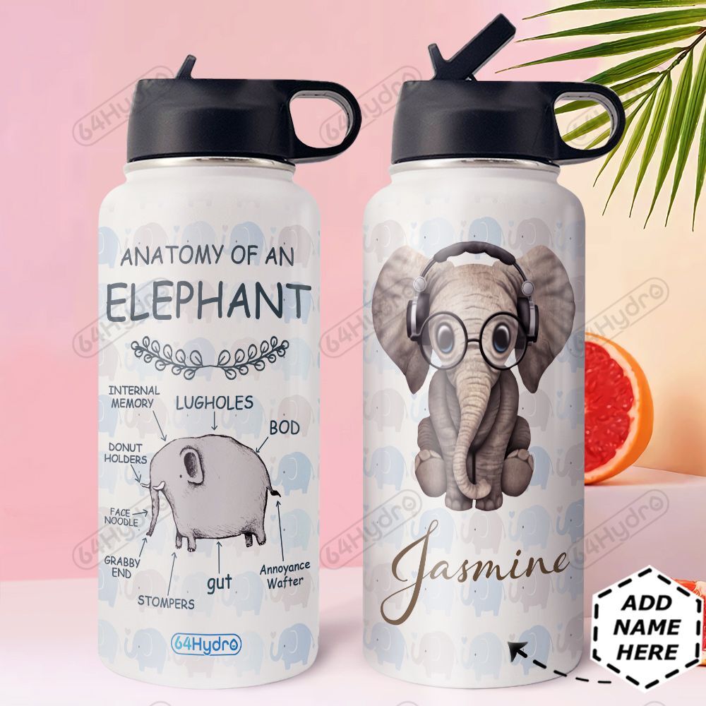 Anatomy Of Elephant Personalized Dnr3110003 Stainless Steel Bottle With Straw Lid