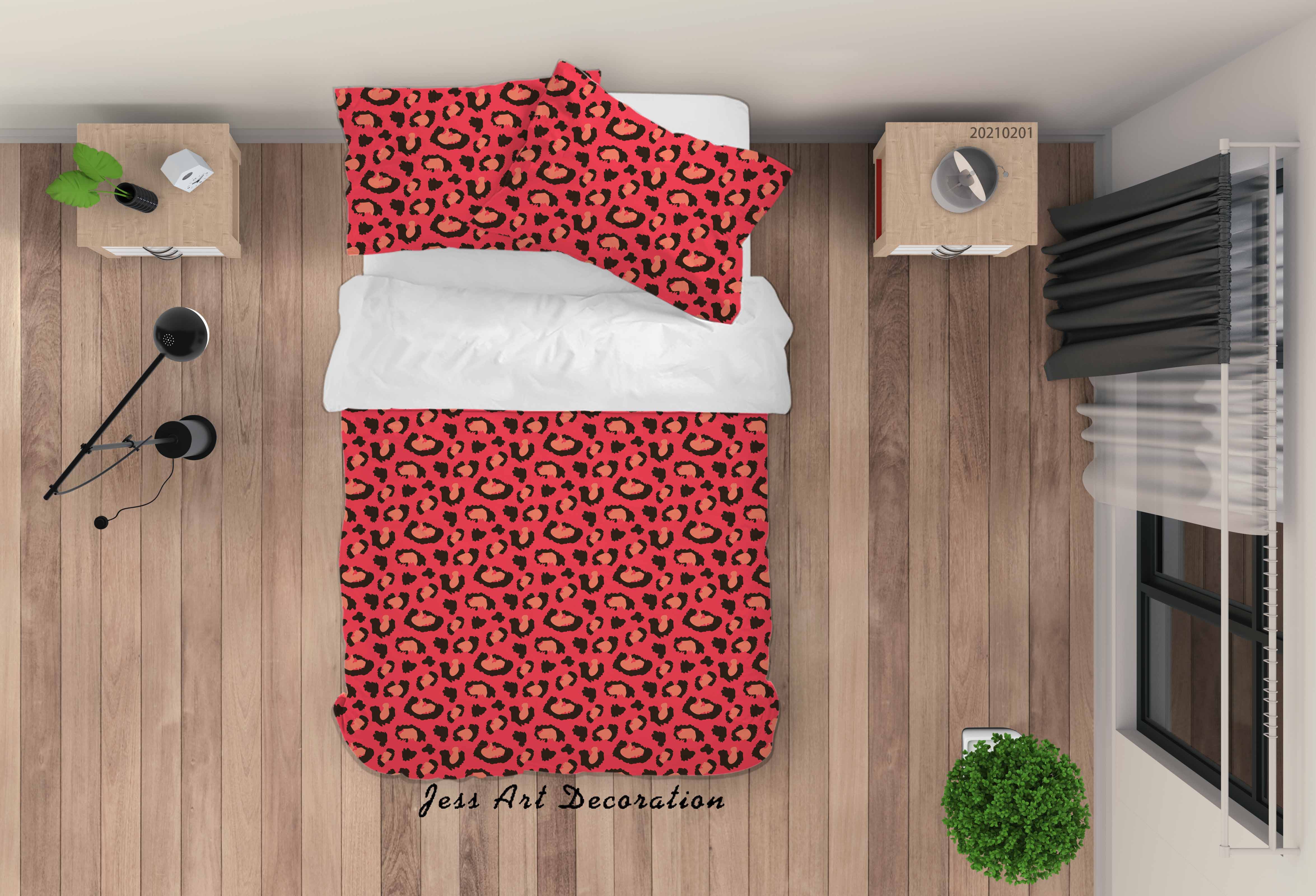 3D Hand Drawn Animal Print Red Quilt Cover Set Bedding Set Duvet Cover Pillowcases 61