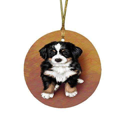 Bernese Mountain Puppy Dog Round Christmas Ornament