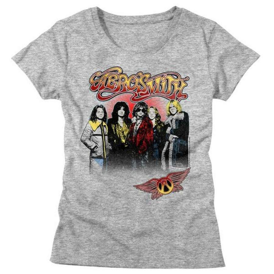 Aerosmith American Rock Band Group Whole Crew In Nice Jackets Womens T-Shirt Tee