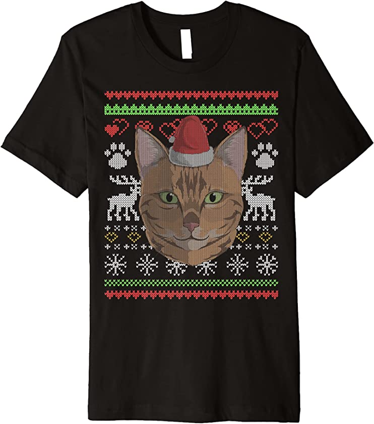 Bengal Cat Kitty Santa Claus Ugly Christmas Pattern Premium T-Shirt