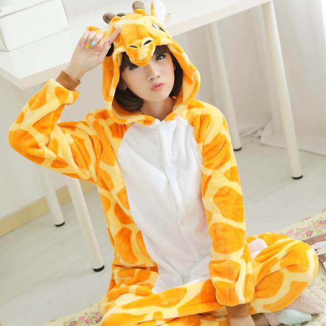 Animal Onesie Cosplay Costume Giraffe Adult Pajamas Unisex Flannel Sleepwear Hoodie For Women Men