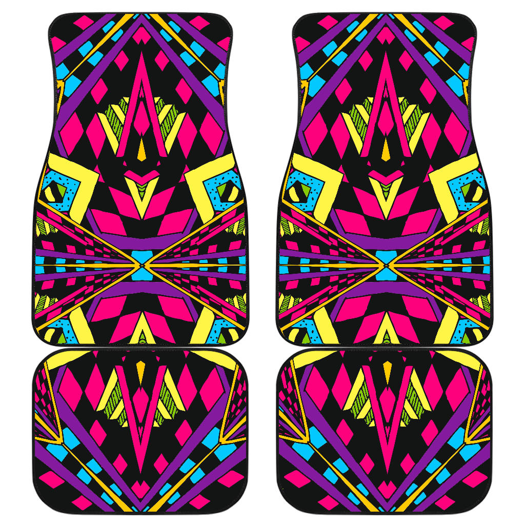 Psychedelic Ethnic Trippy Print Front And Back Car Floor Mats, Front Car Mat