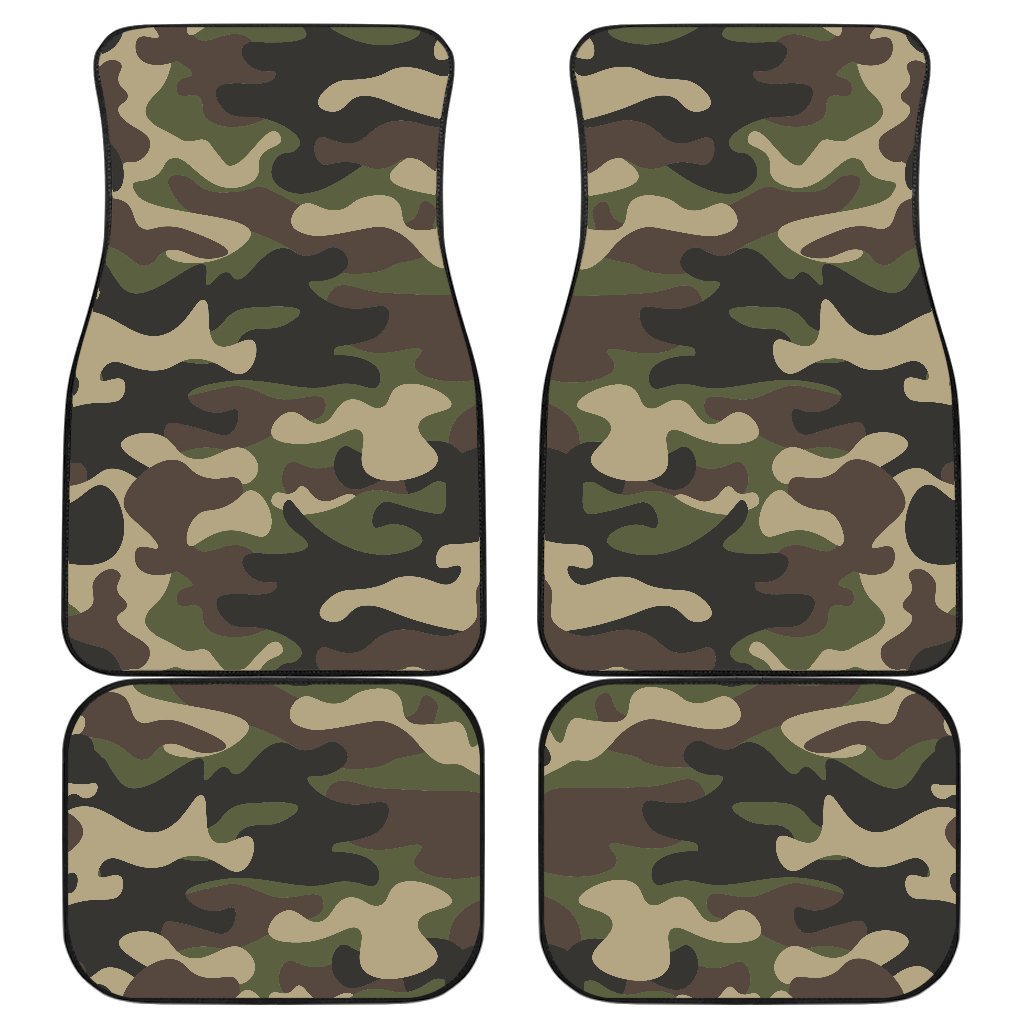 Army Green Camouflage Print Front And Back Car Floor Mats, Front Car Mat