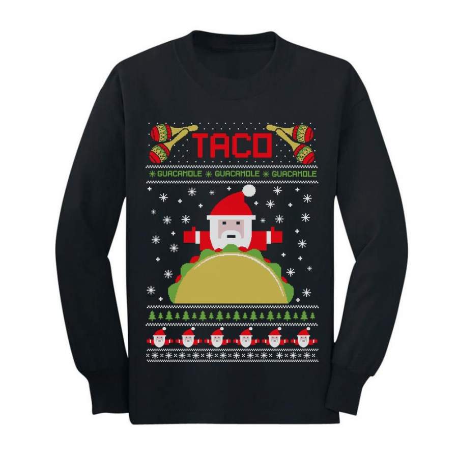 Taco Santa Ugly Christmas Funny Youth Kids Long Sleeve T-Shirt