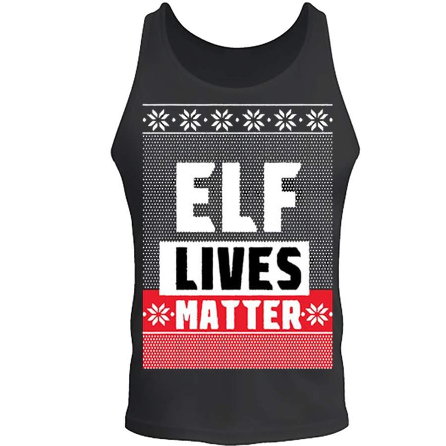 Christmas Elf Lives Matter Ugly Christmas Tee S -2XL Black Tank Top