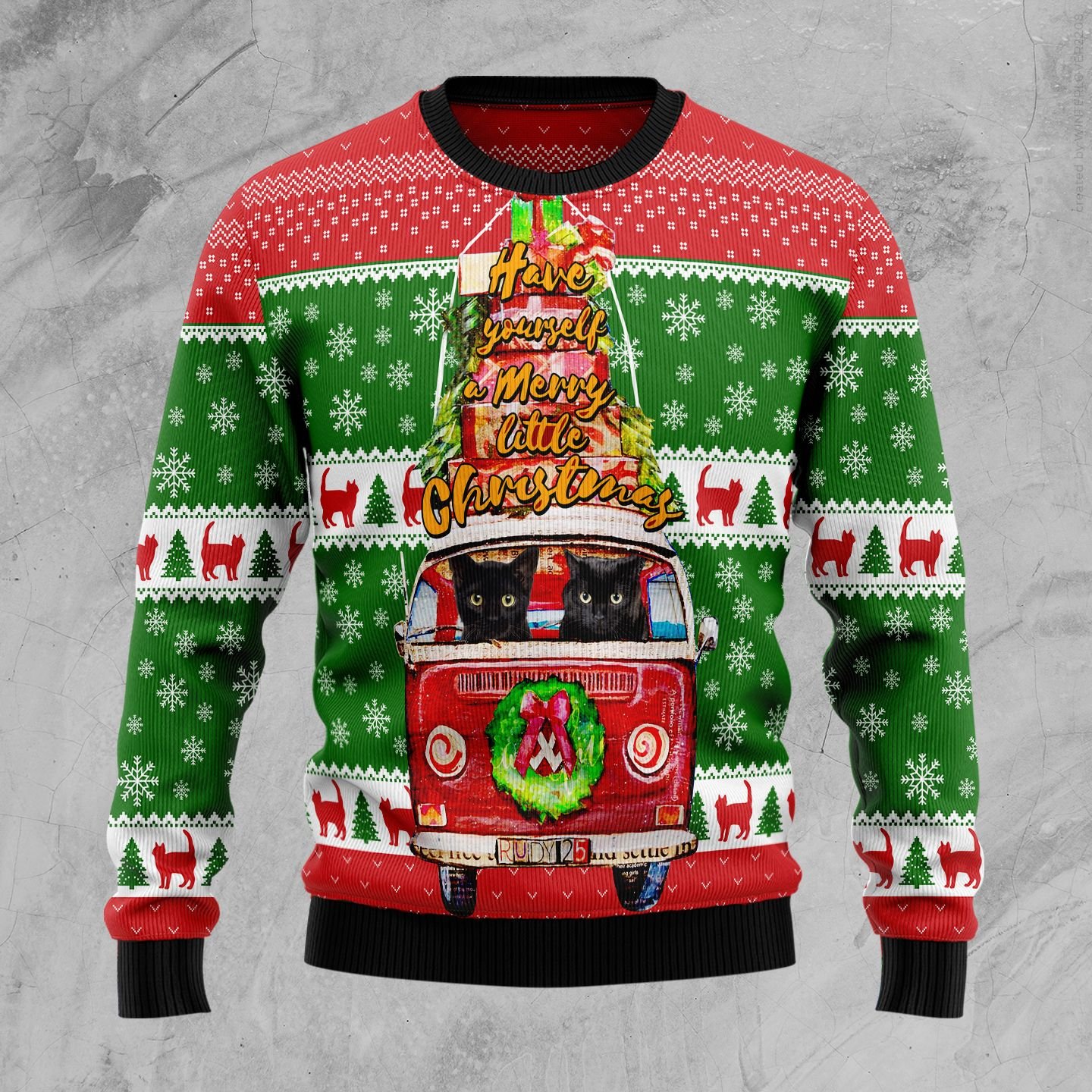 Black Cat Little Christmas Ugly Christmas Sweater | For Men & Women | Adult | Us5187