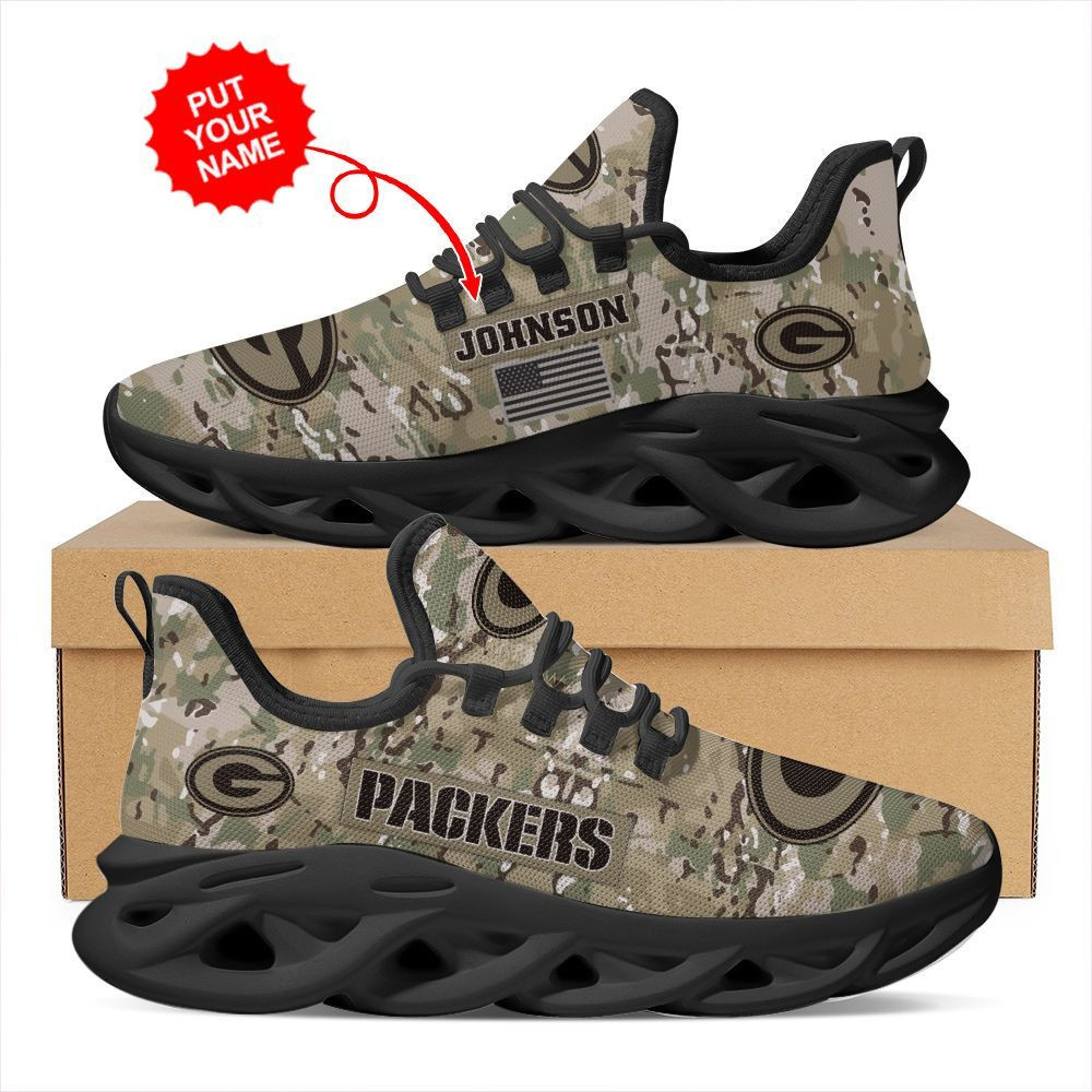 Green Bay Packers Us Army Military Rank Design Camouflage Custom Name Personalized Max Soul Sneakers Running Sports Shoes For Men Womenfootball Fans