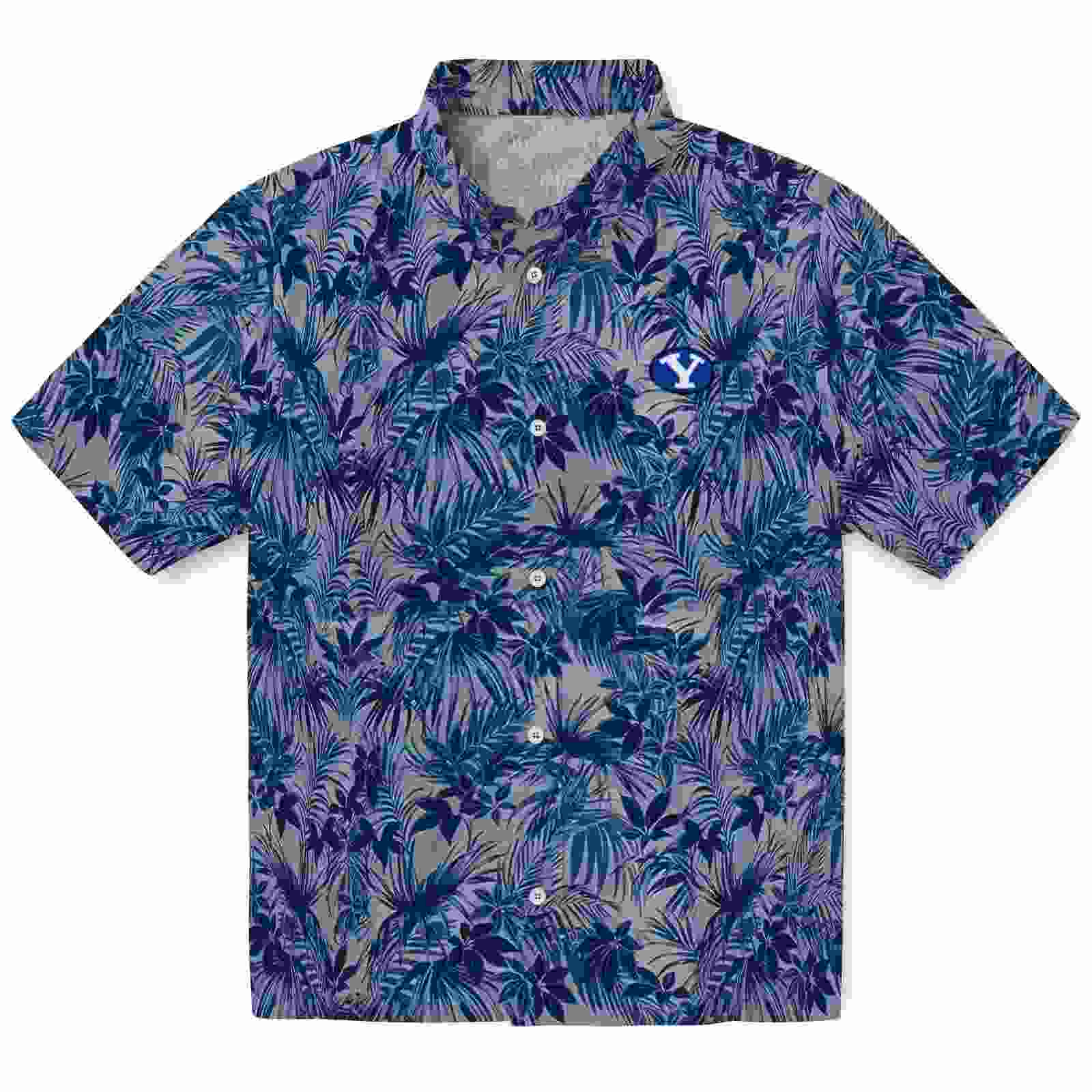 Byu Cougars Leafy Pattern Blue Hawaiian Shirt