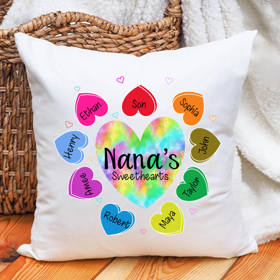 Grandma Sweethearts With Grandkids Colorful Hearts Indoor Pillow