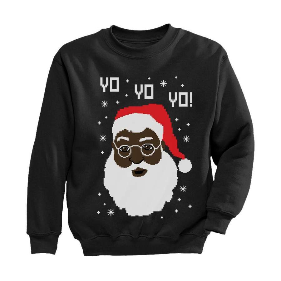 Black Santa Ugly Christmas Sweater Youth Kids Sweatshirt