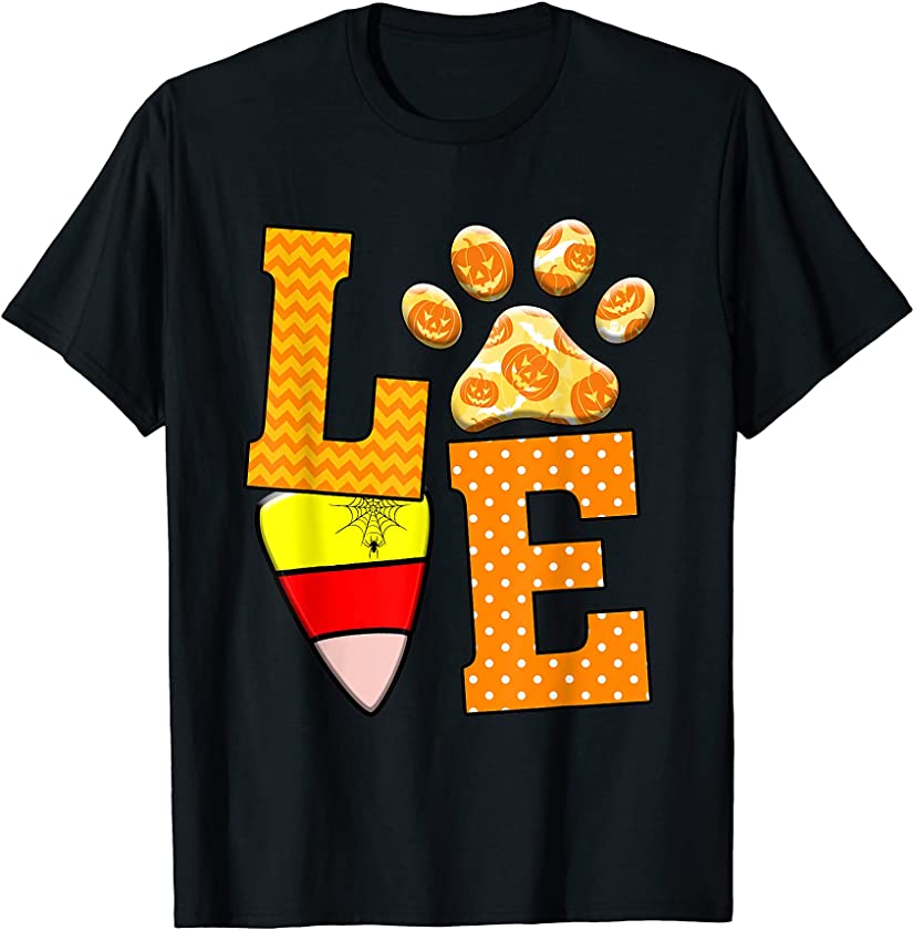 Love Dog Pumpkin Candy Trick Treat Love Spider Paw Dog T-Shirt