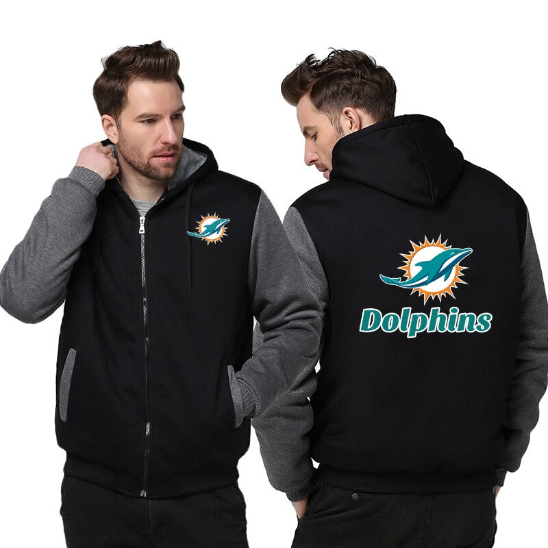 Miami Dolphins Printing Fleece Grey Hoodies Jacket