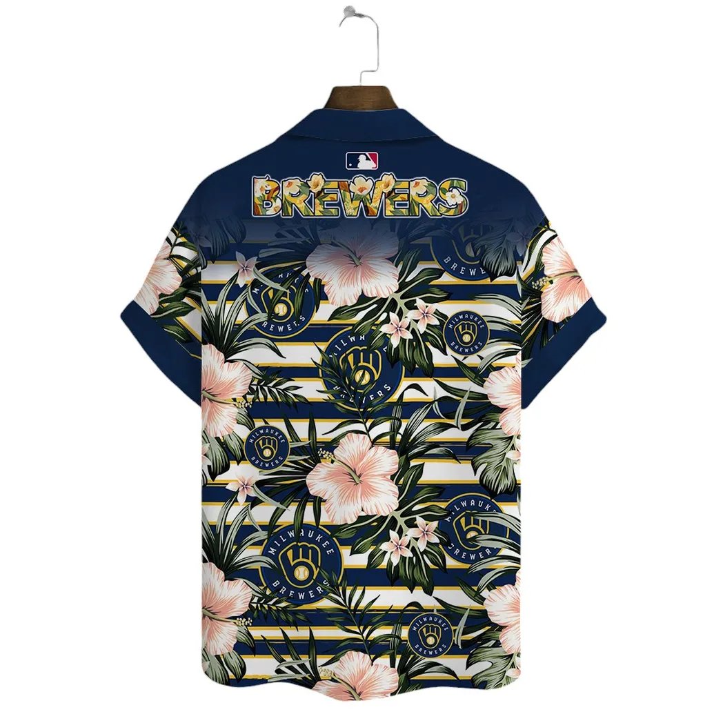 Milwaukee Brewers Hawaiian Shirt Tropical Stripes Design