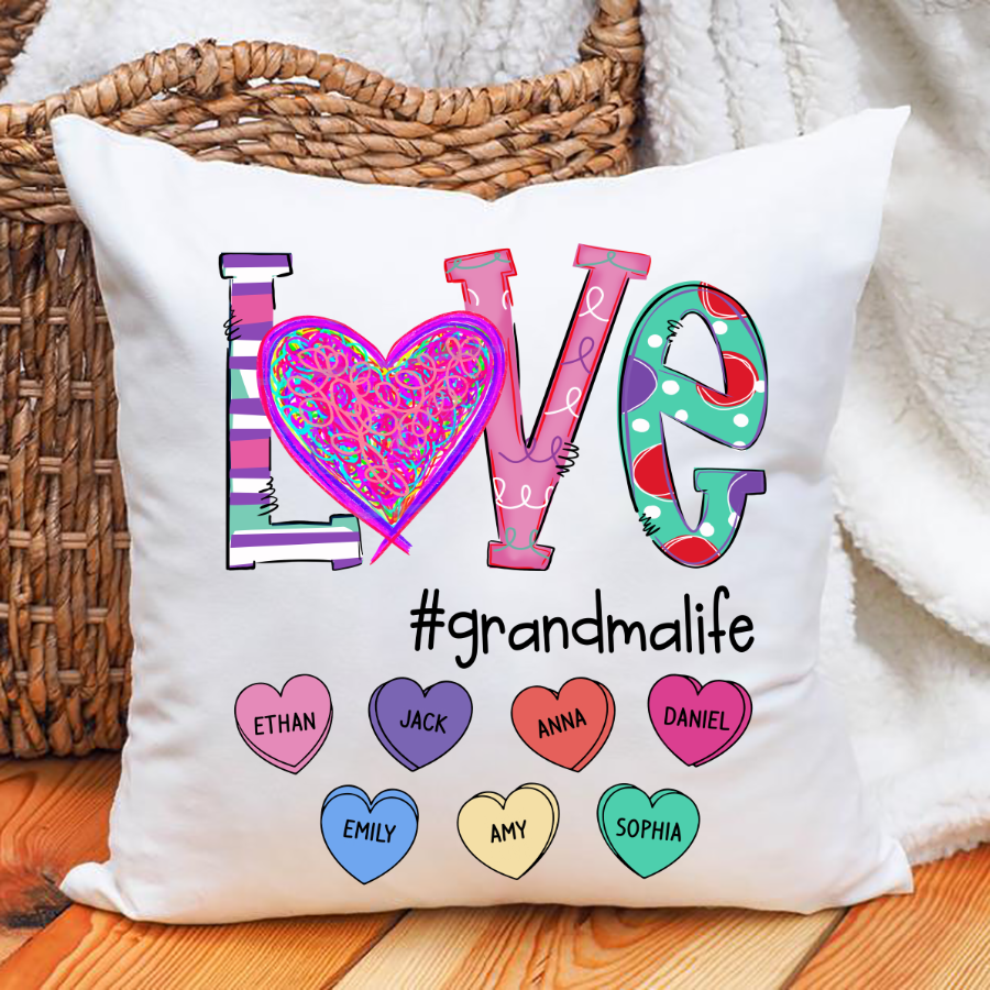 Love Grandma Life Art Grandkids Pillow