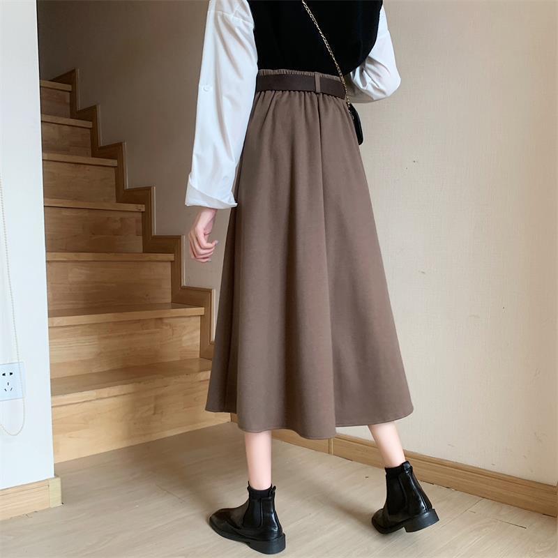 Solid Skirts Women Mid-calf High Waist Friends Korean Style Elegant College Spring Autumn All-match Jupe Mujer Faldas Female Ins alx