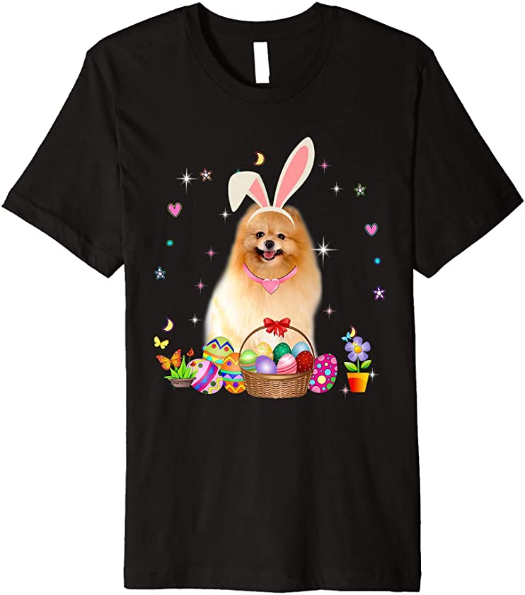 Cute Pomeranian Easter Day Bunny Eggs Easter Costume Womens Premium T-Shirt