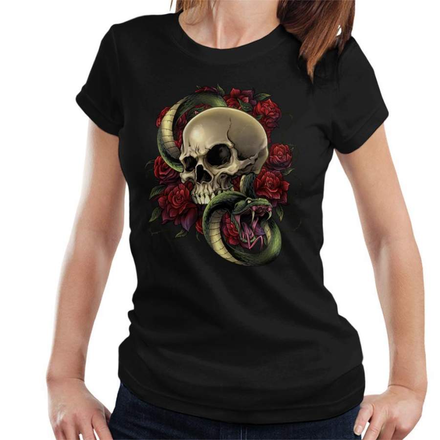 Snake Skull And Roses Women’s T-Shirt