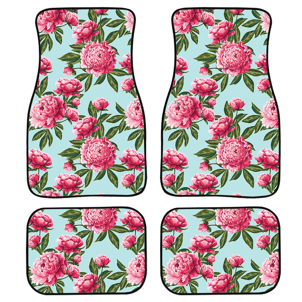 Pink Peony Pattern Print Front And Back Car Floor Mats, Front Car Mat