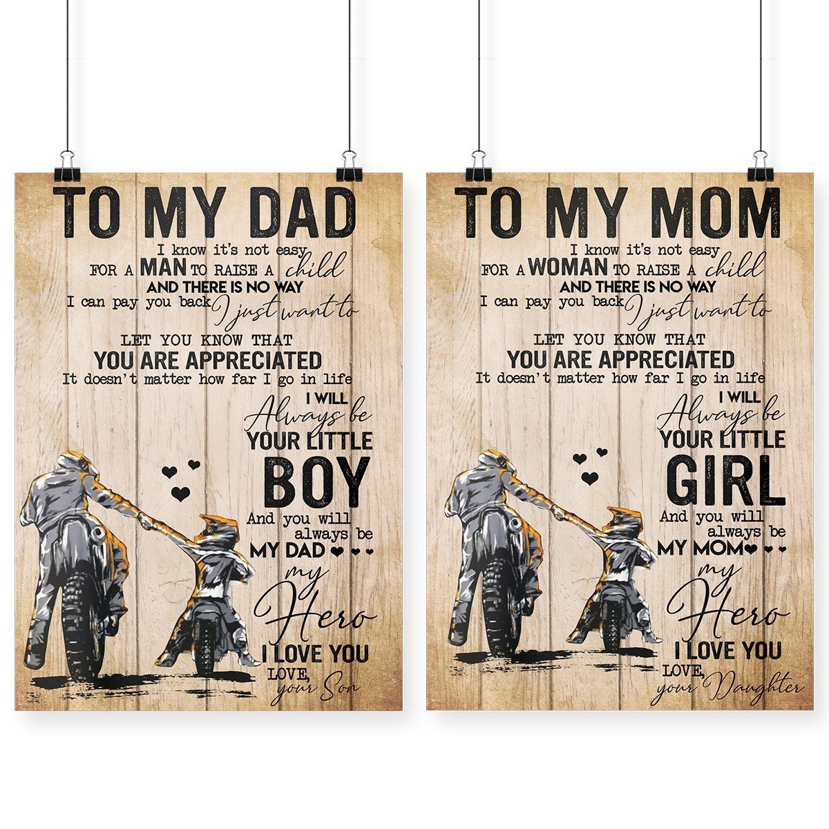 Biker poster To my dad to my mom I love you gifts from son daughter