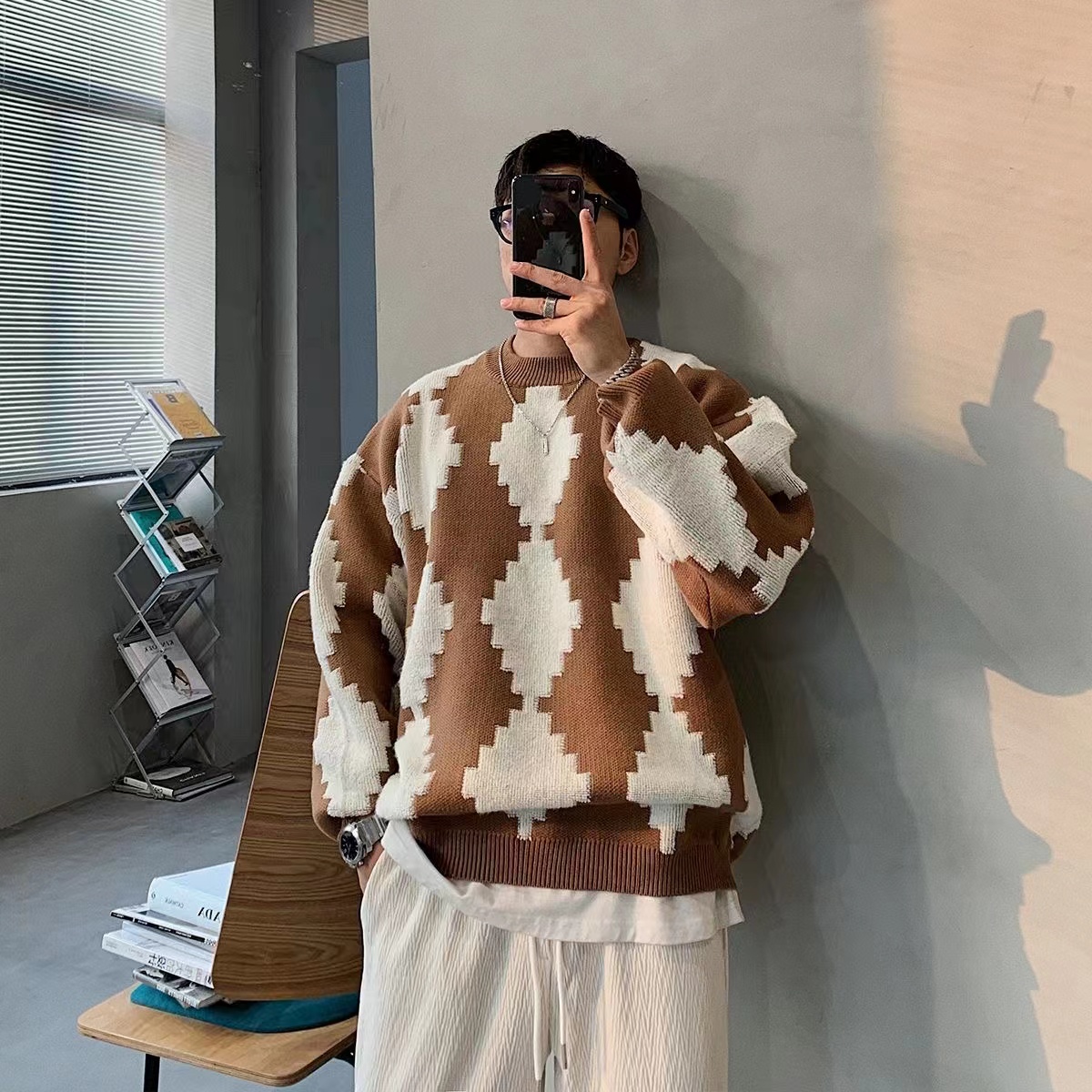 2022 Winter Men’s Thickened Wool Sweaters Loose Round Neck Printing Pullover Round Neck Coats Keep Warm 4 Color Knitting M-2XL alx