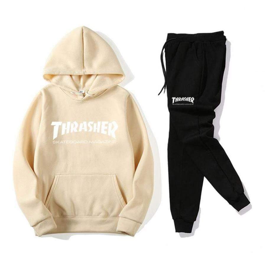 Fashion Skateboard Thrasher Hoodie Tracksuit Sweatshirt + Sweatpants Hoodie Outfit Set