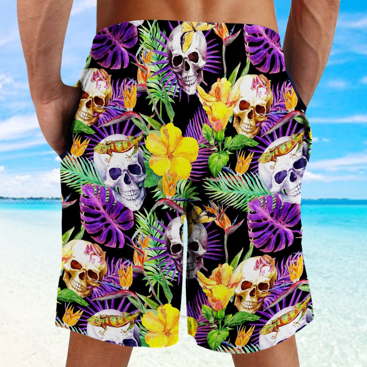 Tropical Skull Hawaii Beach Shorts Colorful S Ha41803