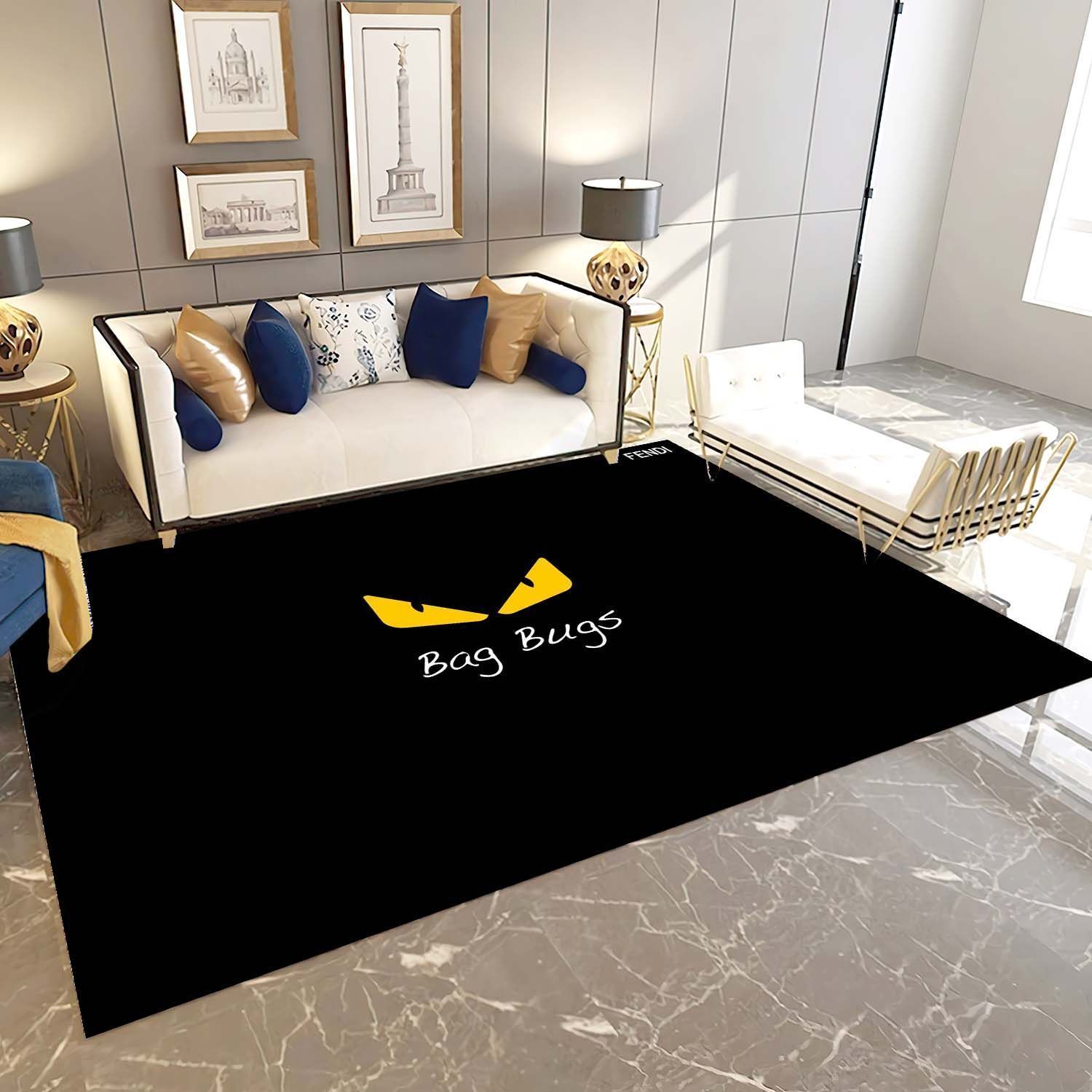 Fendi Logo Area Rug, Luxury Hypebeast Living Room Bedroom Carpet, Fashion Brand Floor Decor