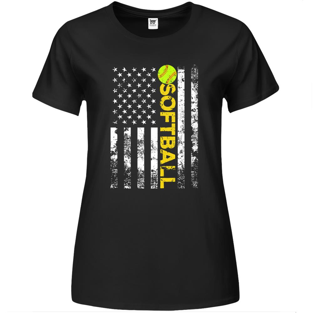 American Flag Softball Team Gift Premium Womens T Shirts