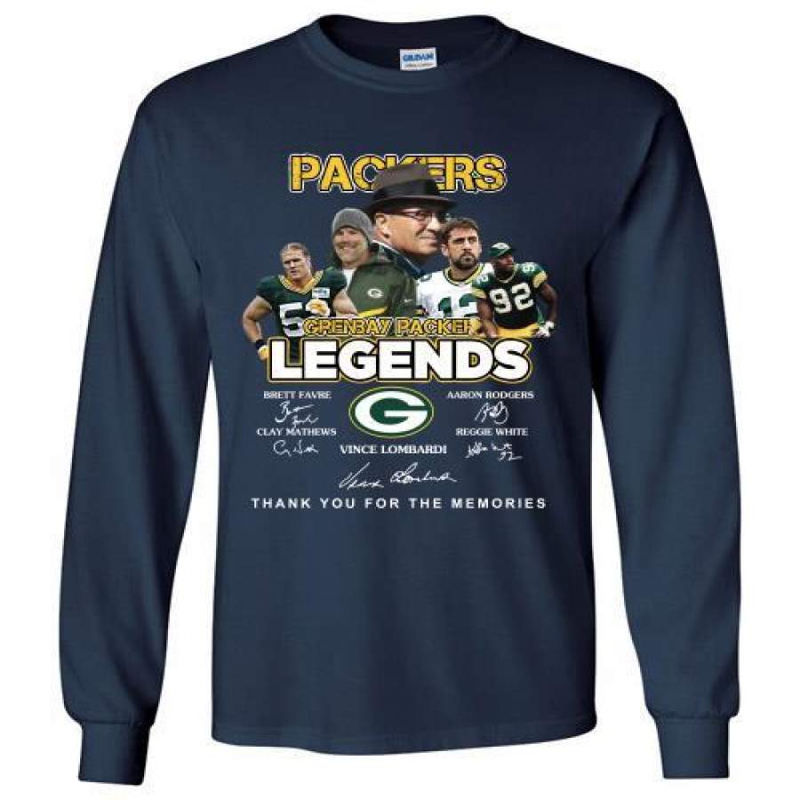 Green Bay Packers Brett Favre Aaron Rodgers Vince Lombardi Legends Thank You For The Memories Signatures Long Shirt