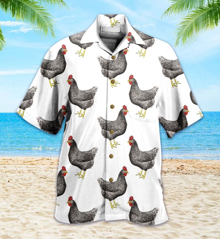 Rooster Chicken Black And White Hawaii Shirt Ha104111