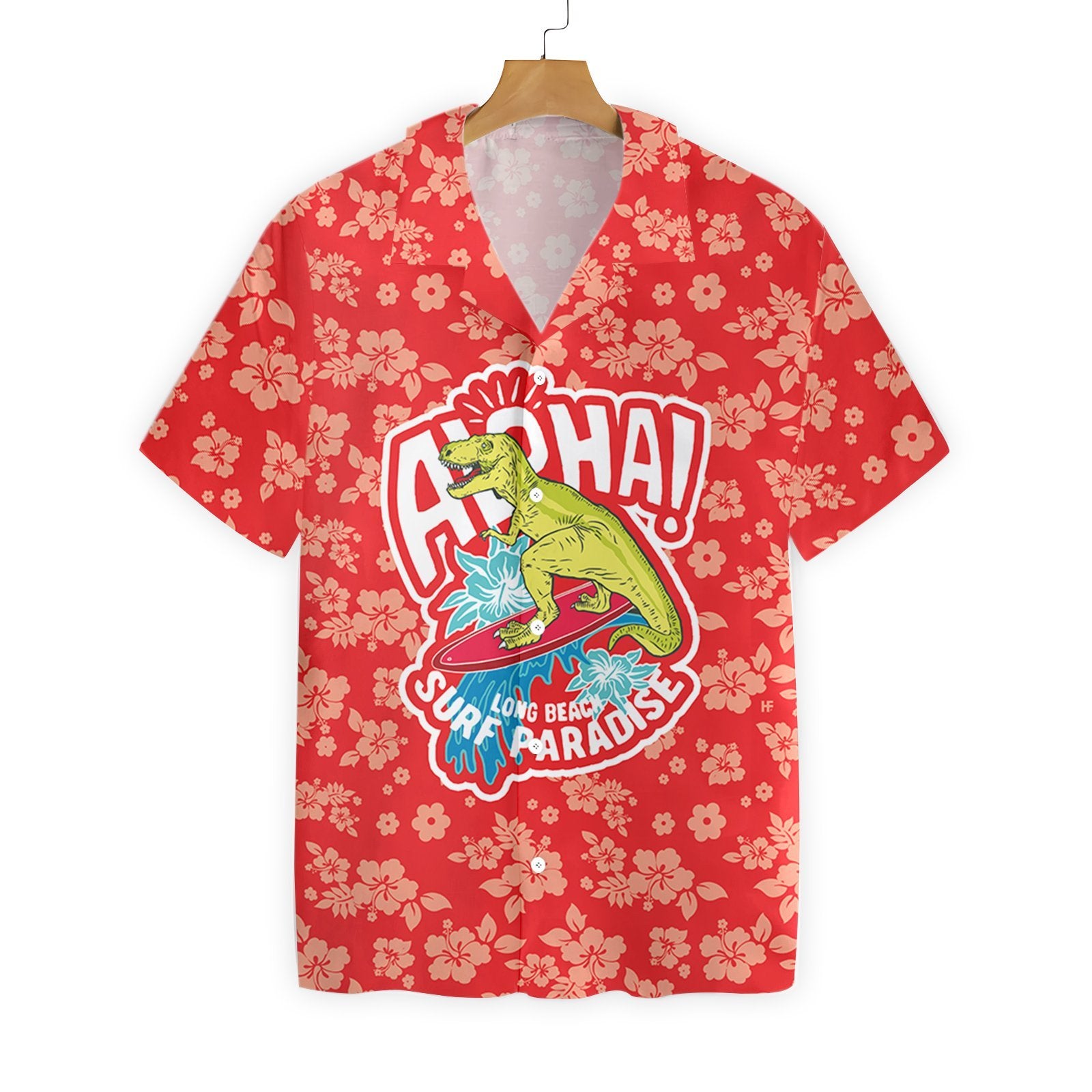 Dinosaur Beach Hawaiian Shirt Aloha Surfing Ha61684