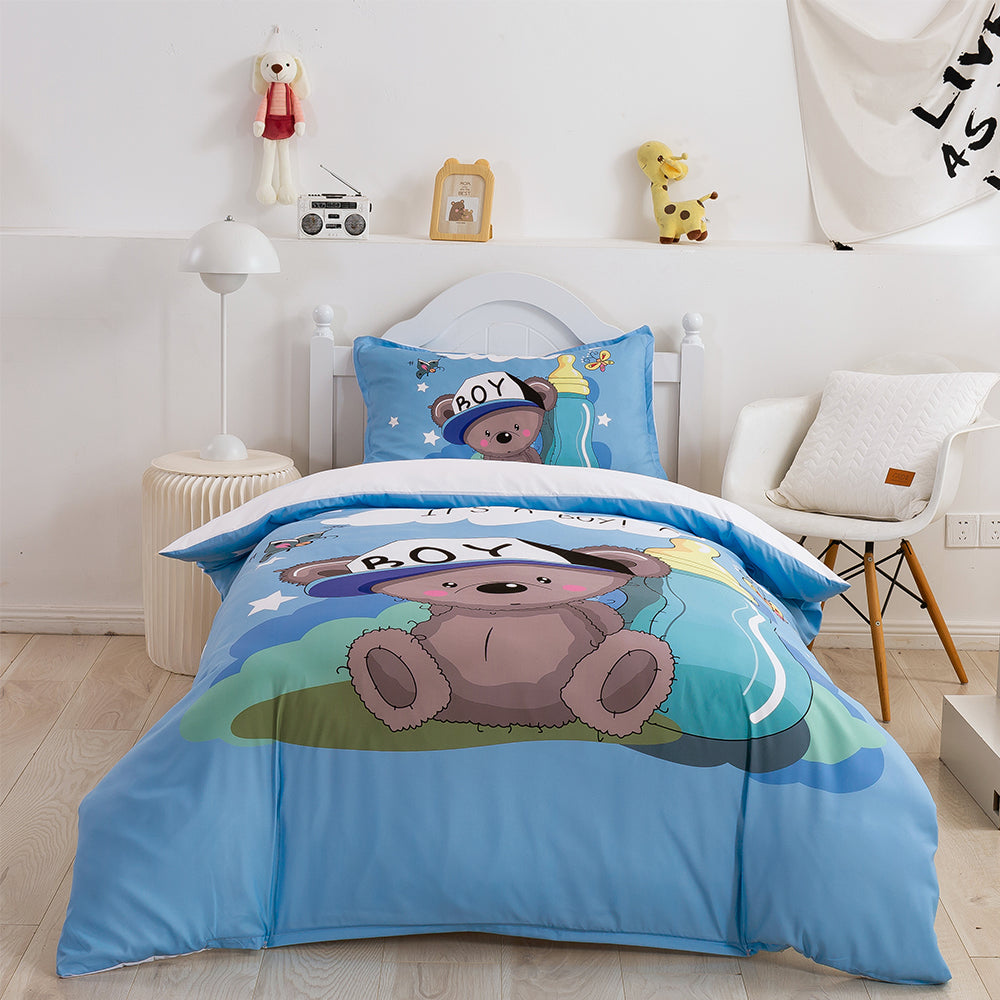 3D Cartoon Animal Bear Blue Quilt Cover Set Bedding Set Duvet Cover Pillowcases 362