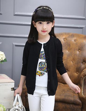 2022 Autumn Children’s Clothes Casual Solid Long Sleeve Cotton Girls Knitted Cardigan Sweaters For Girls Big Kids Sweaters Top alx