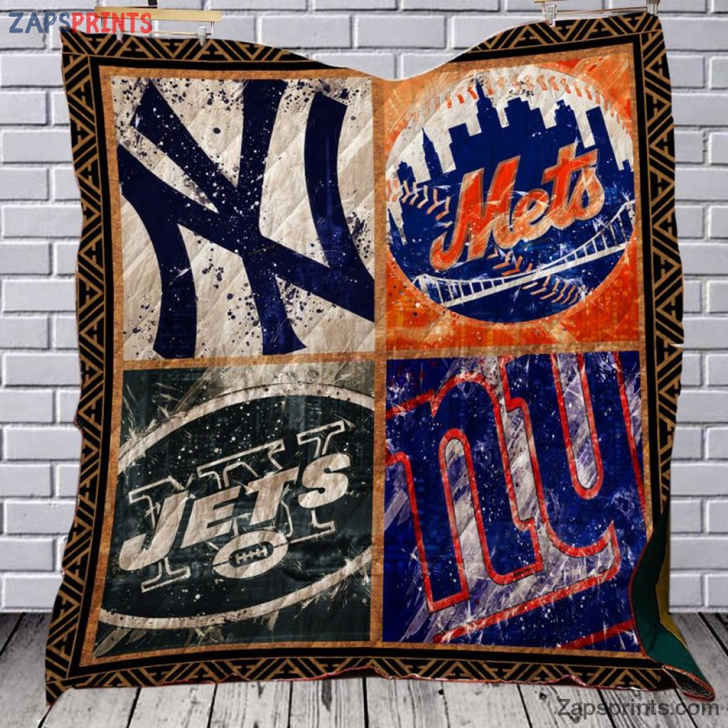 New York Giants And New York Yankees Mets Jets 3D Printing Quilt Gift For Fan Football Lovers