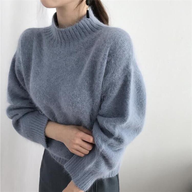 Woman Sweaters Chandails Women’s Outer Wear White High Collar Sweater Autumn and Winter Pullover Haima Wool Loose Sweater Top alx