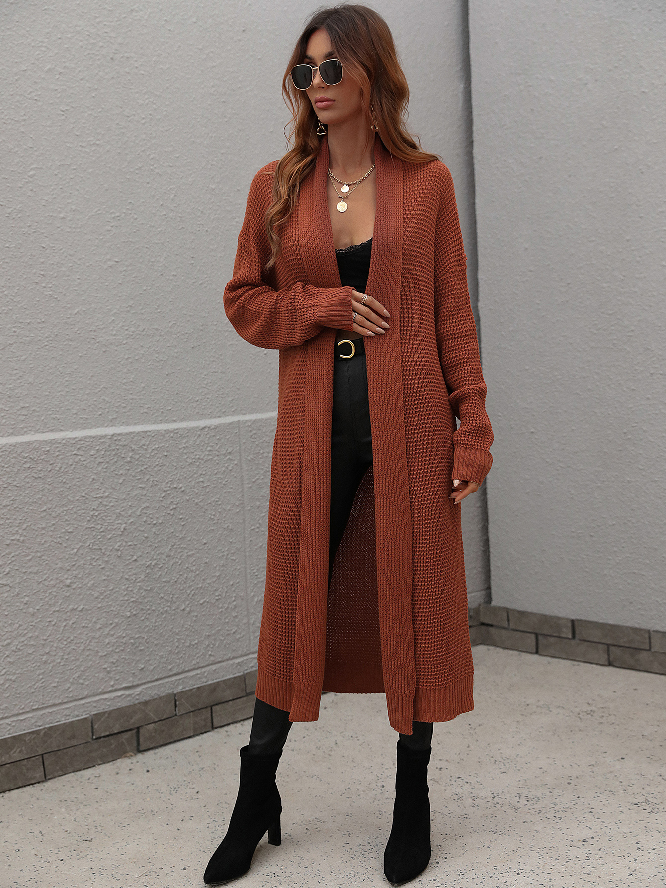 Women’s Coat Spring/Autumn New O-Neck Solid Color Loose-fitting Long Cardigan Knitted Jacket Spliced Traf Elegant Sweaters Women alx