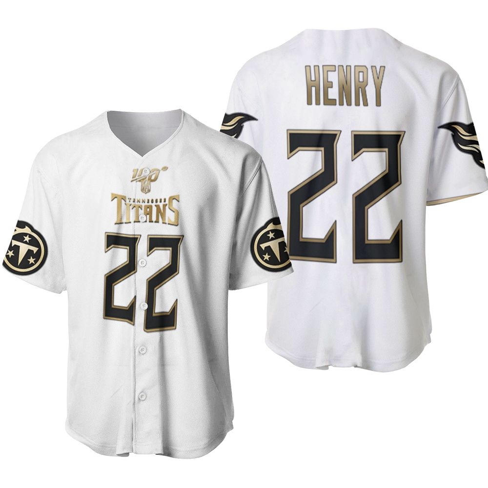 Tennessee Titans Derrick Henry #22 NFL Great Player White 100th Season Golden Brandedition Jersey Style Gift For Titans Fans Baseball Jersey