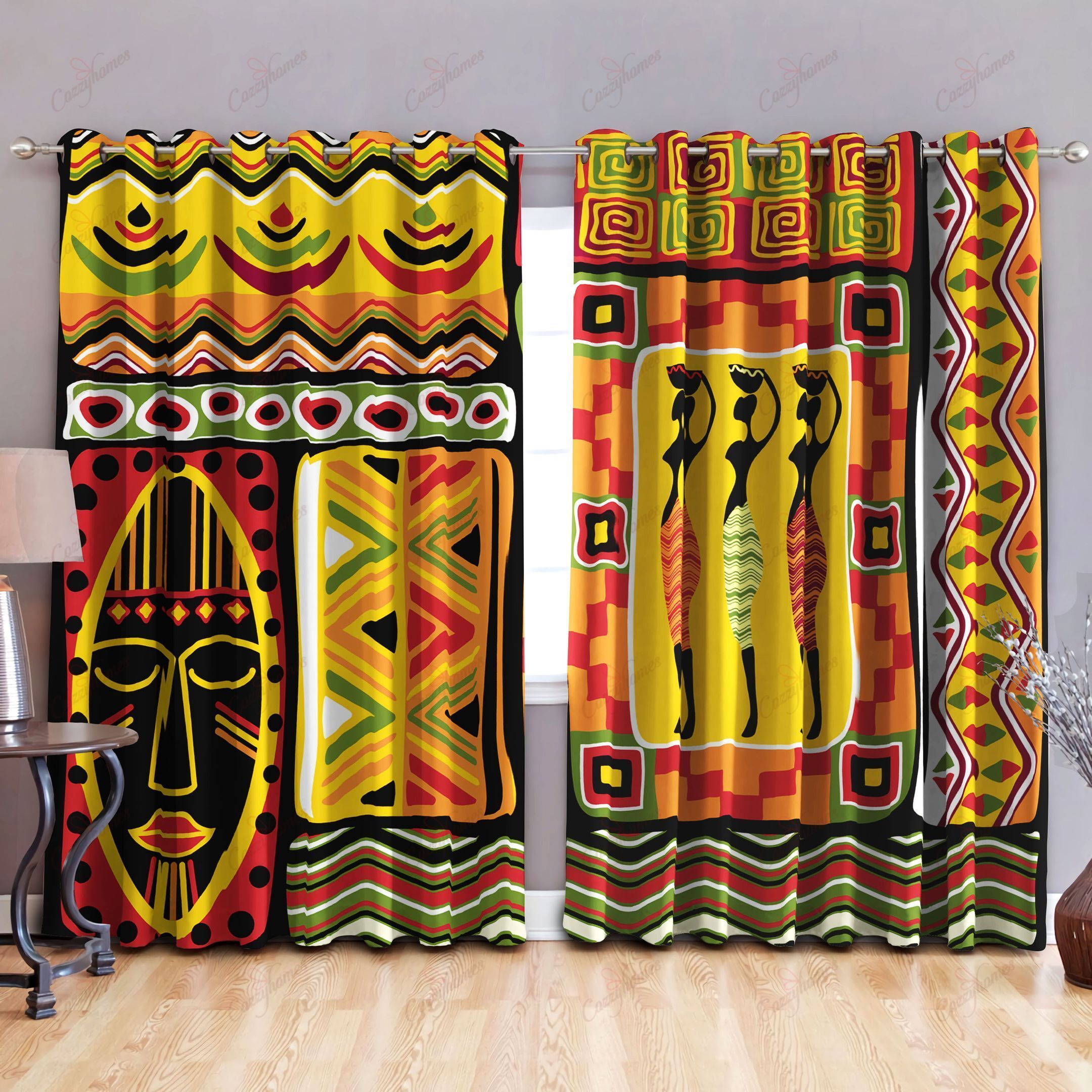 African Ornamental Pattern  Blackout Thermal Grommet Window Curtains