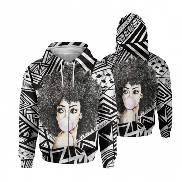 Melanin Poppin Bubble Art For Black Afro Woman All Over Print 3D Unisex Zip Up Hoodie Us Size