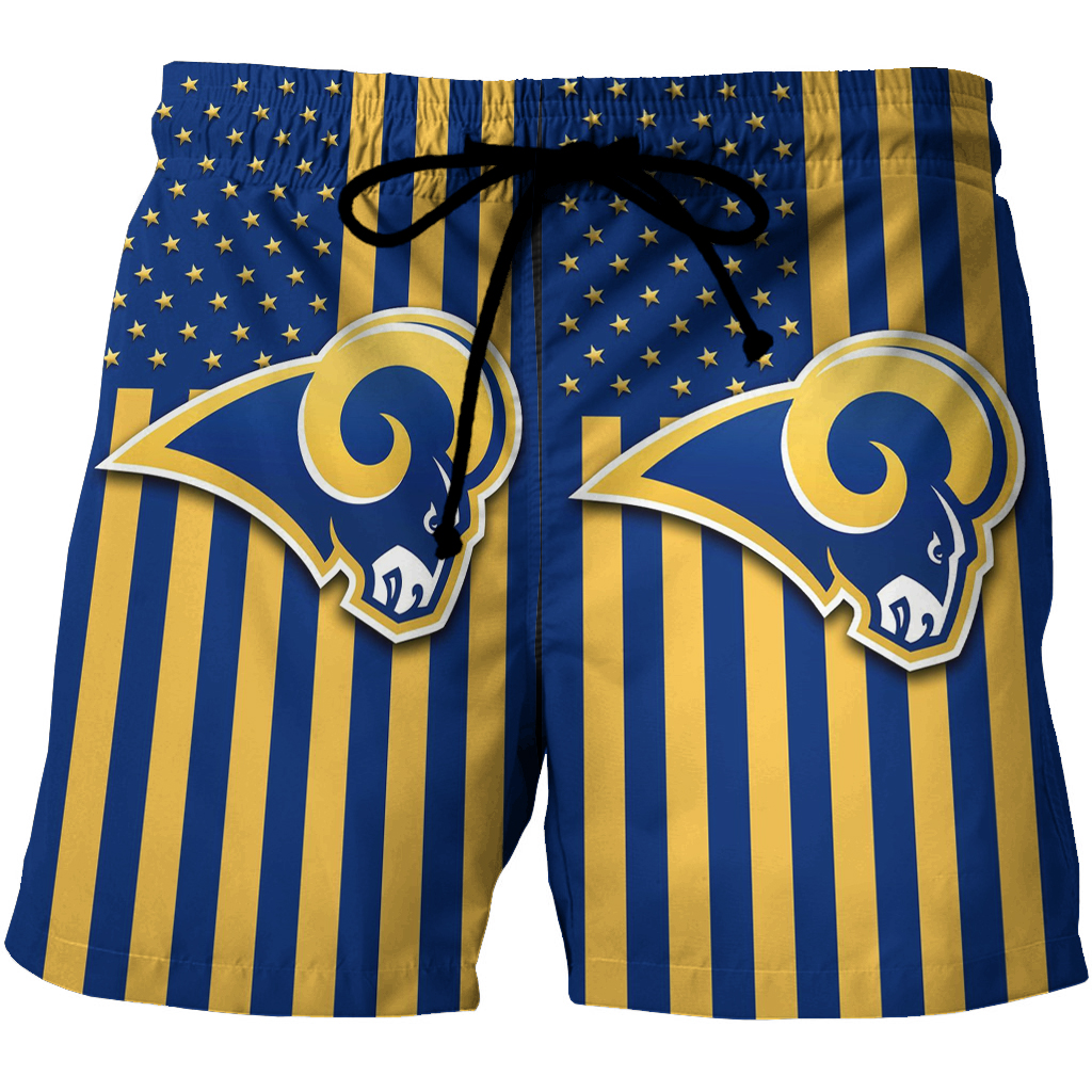 Los Angeles Rams Yellow Blue Flag 3D All Over Print Summer Beach Hawaiian Short