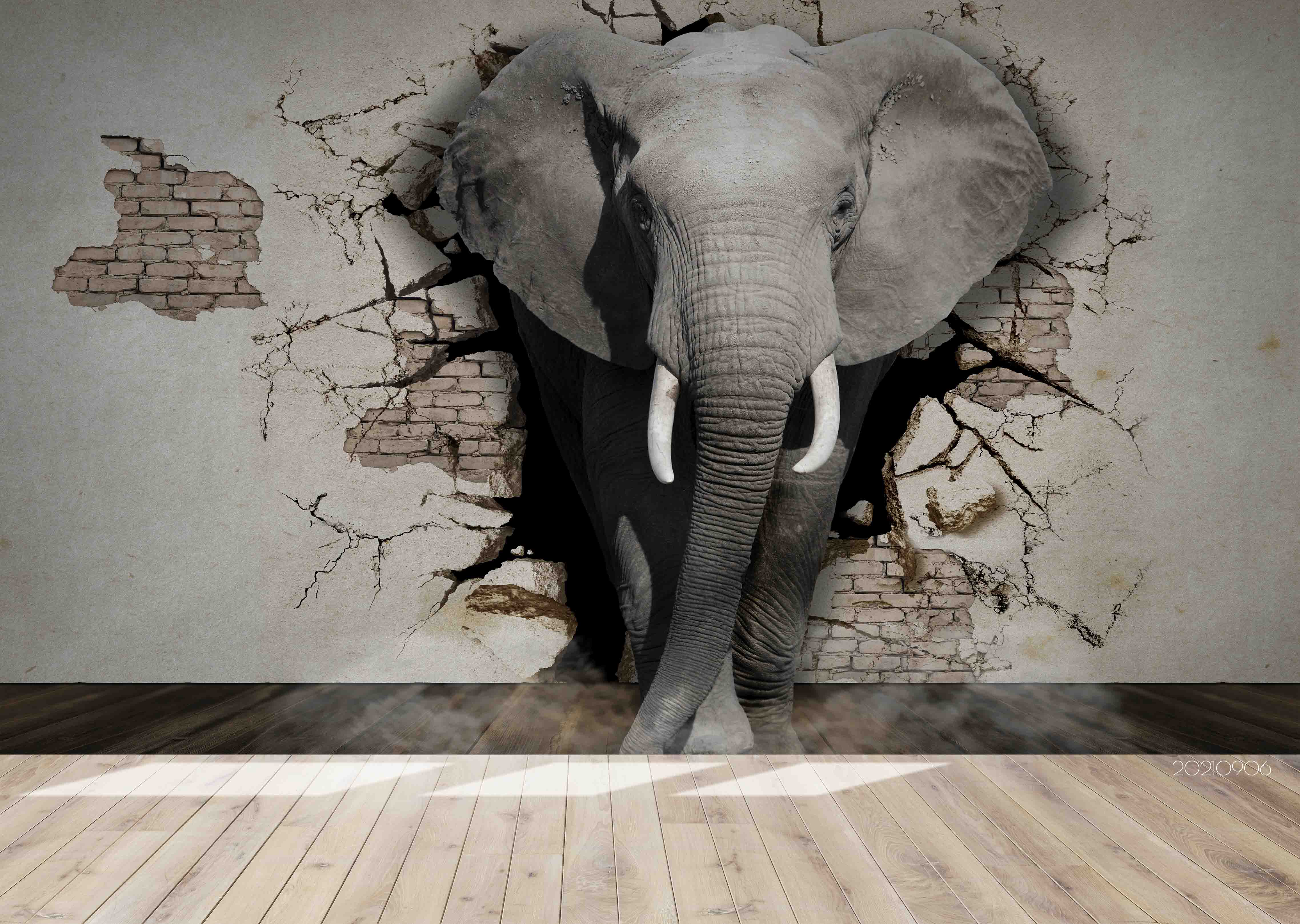 3D Broken Wall Animal Elephant Wall Mural Wallpaper Lqh 595