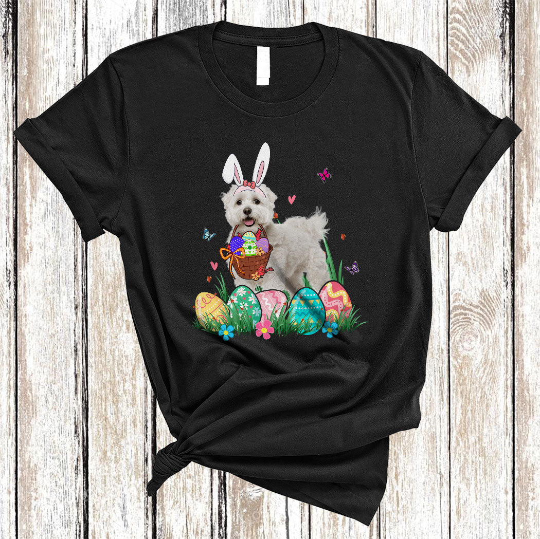 Bunny Maltese With Easter Egg Basket Funny Easter Day Flower Egg Hunt Dog Lover Gifts T-Shirt