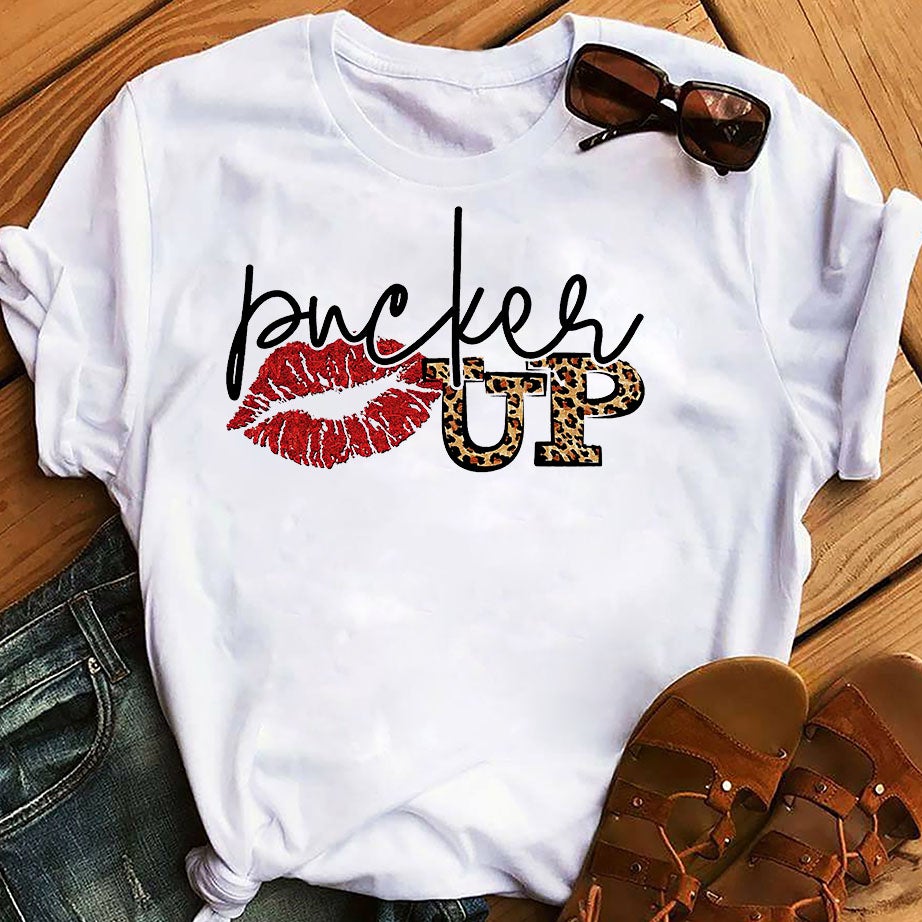 Pucker Up Lip Leopard Valentine’s Day Graphic Unisex T Shirt, Sweatshirt, Hoodie Size S – 5XL